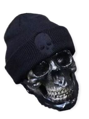 Black Beanie Rib Knit Embroidered Skull Skullcap OS